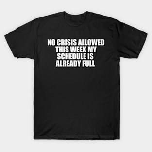 Funny Work Shirt, No Crisis Allowed This Week, sarcastic work Shirt, Shirt for coworker, work friend gift T-Shirt